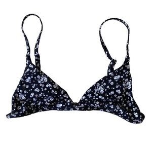 Bikini Top Swim Floral Black and White Color Size Small Pull-On Simple